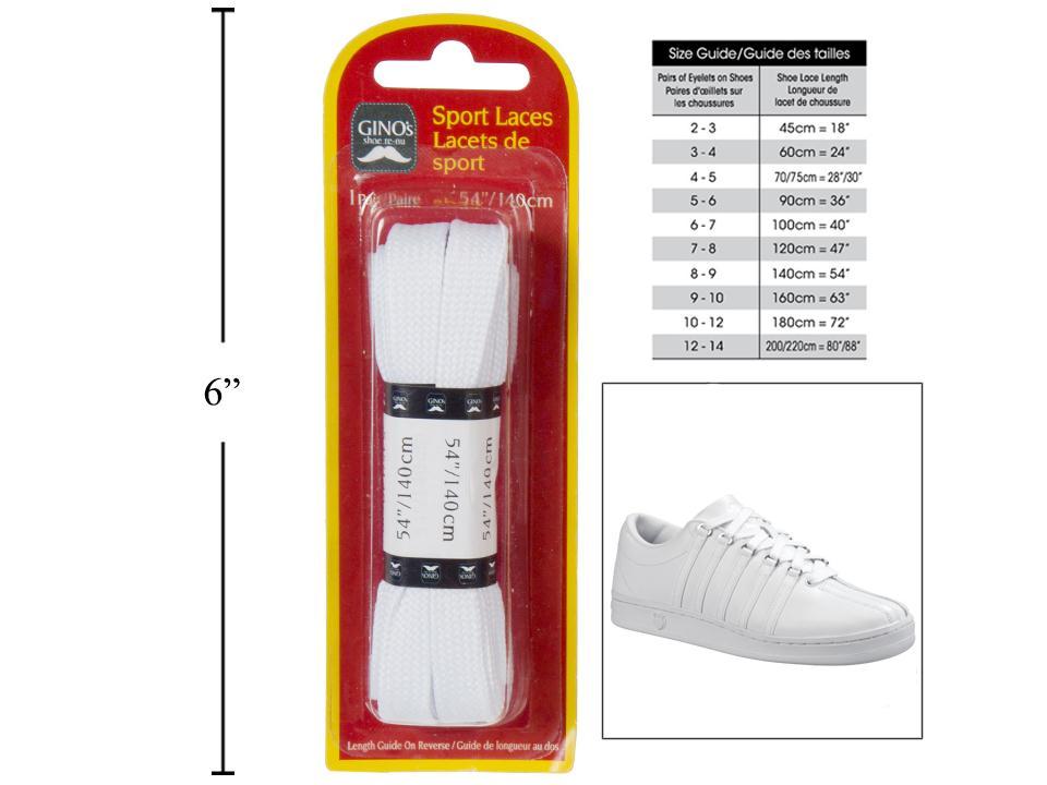 Gino's 54" Sport Laces, White, B/C