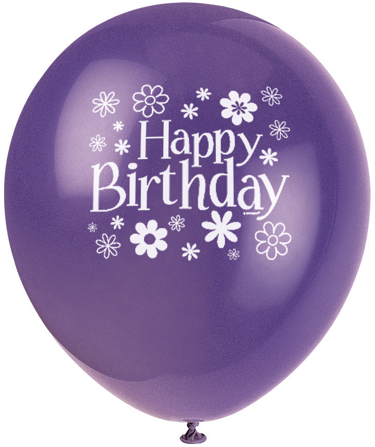 Helium filled - Birthday Blossoms 12" Latex Balloons - 4ct