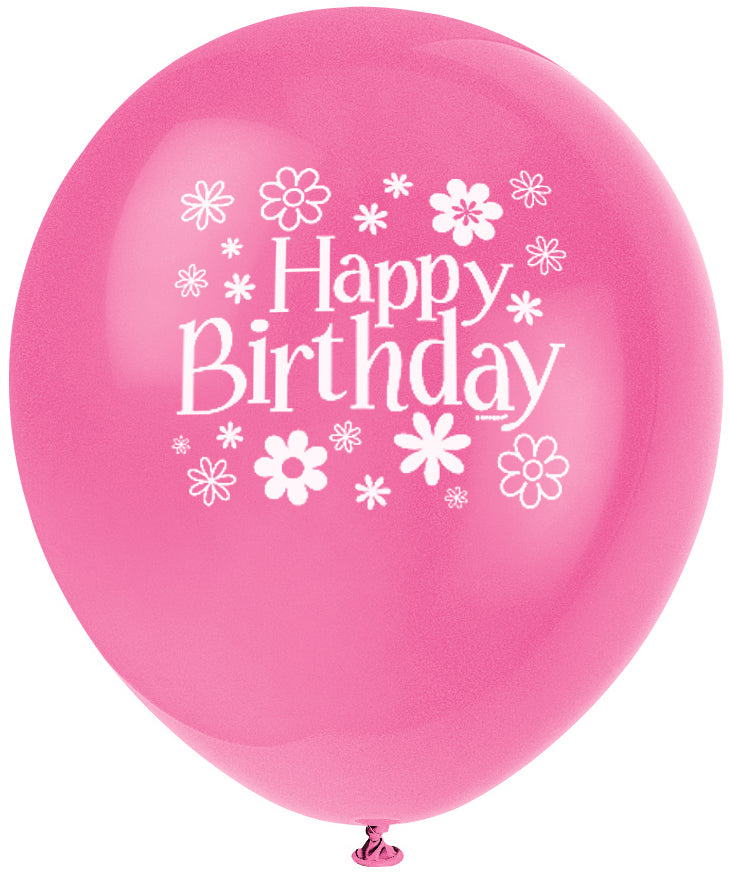 Helium filled - Birthday Blossoms 12" Latex Balloons - 4ct