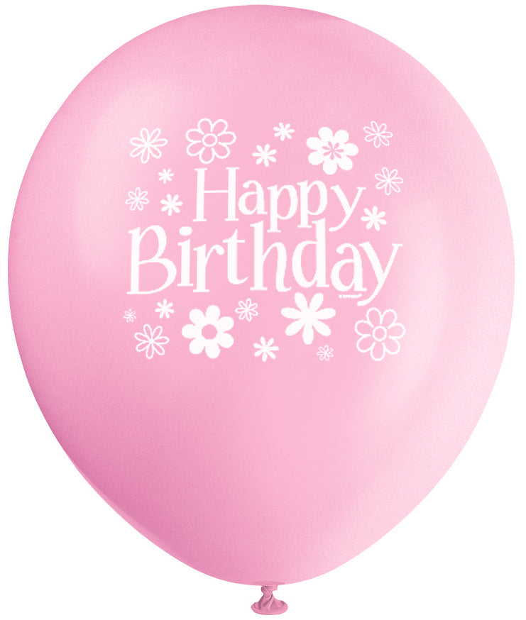 Helium filled - Birthday Blossoms 12" Latex Balloons - 4ct