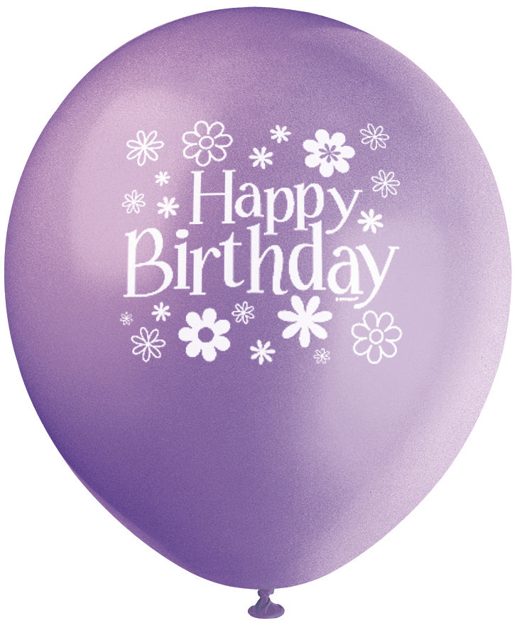Helium filled - Birthday Blossoms 12" Latex Balloons - 4ct