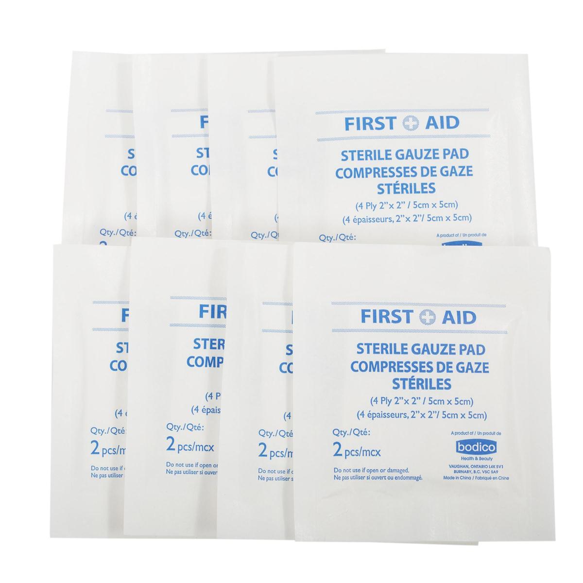 Bodico 8-pack 2" x 2" Gauze Pads,  2-pc./pack, color box