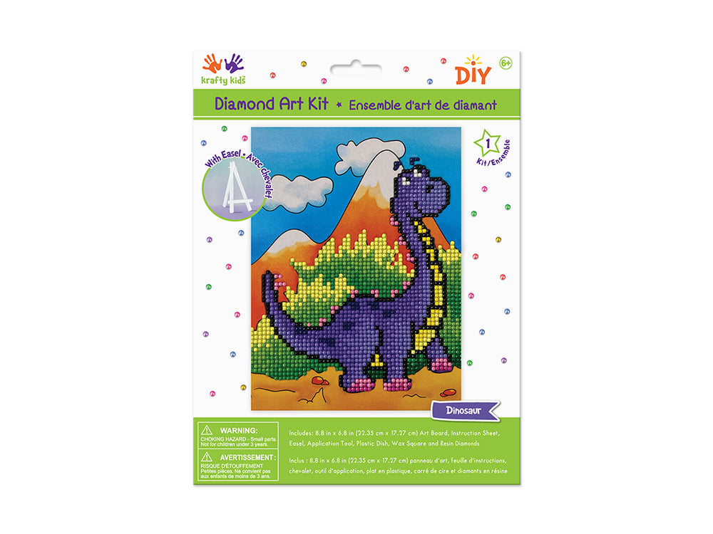 Krafty Kids Kit: 8.8"x6.8" DIY Diamond Painting Kit w/Easel B) Dinosaur