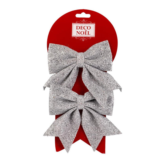 Deco N. Xmas 2pk Bow DÃ©cor, 4.75", Silver, t.o.c