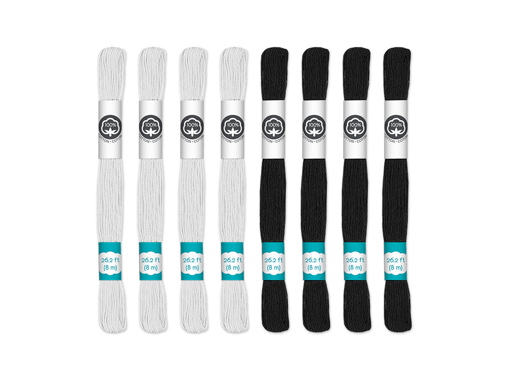 Needlecrafters: 8m Cotton Embroidery Floss 8 Hanks/pkg D) Black & White Mix