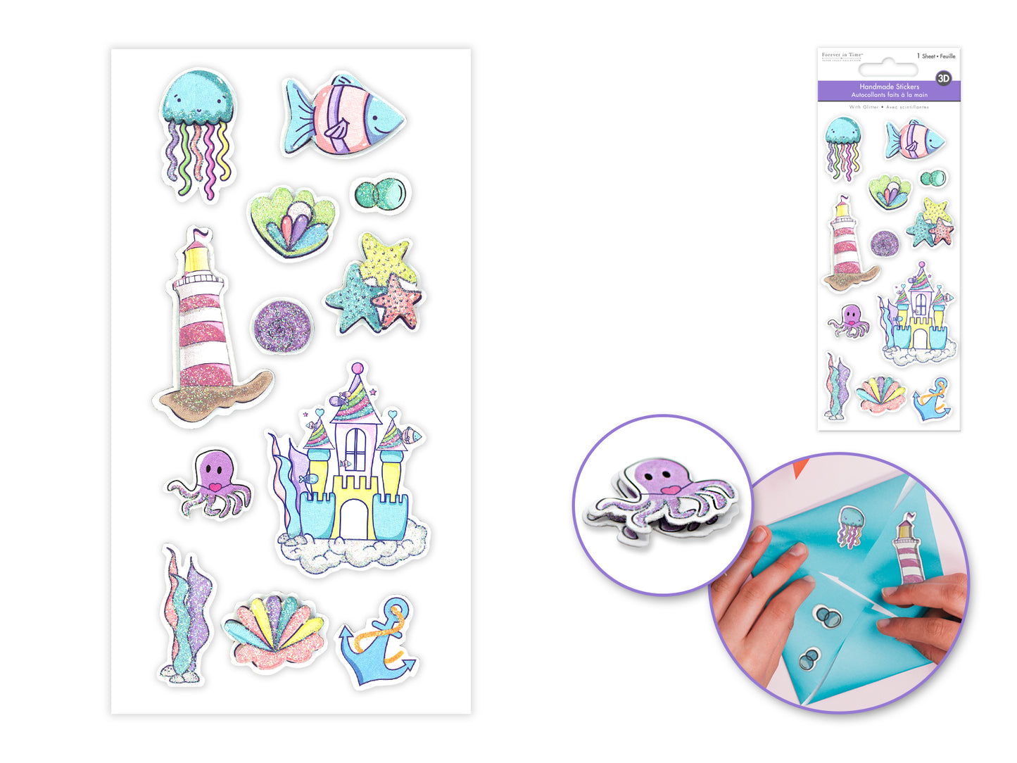 Handmade Sticker: 3D Glitter Cardstock Elements 250gsm A) Under The Sea