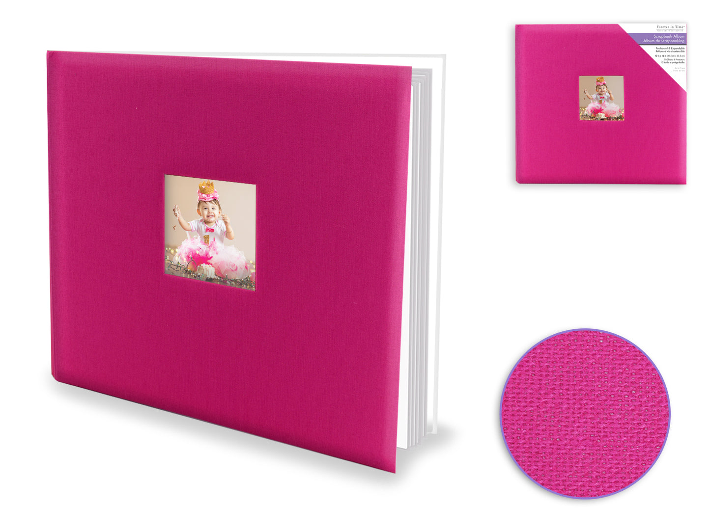 Scrapbook Album: 12"x12" PostBound w/10shts&prot A) Fuchsia Linen