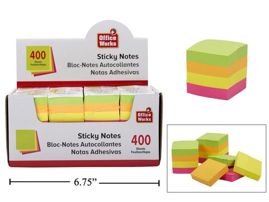 O.WKs 400 Sheets Sticky Cube 4 Multi Clrs, 24/dsp