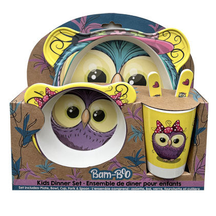 *KIDS BAMBOU DISH SET 5PCS-PINK OWL 26*7*23CM