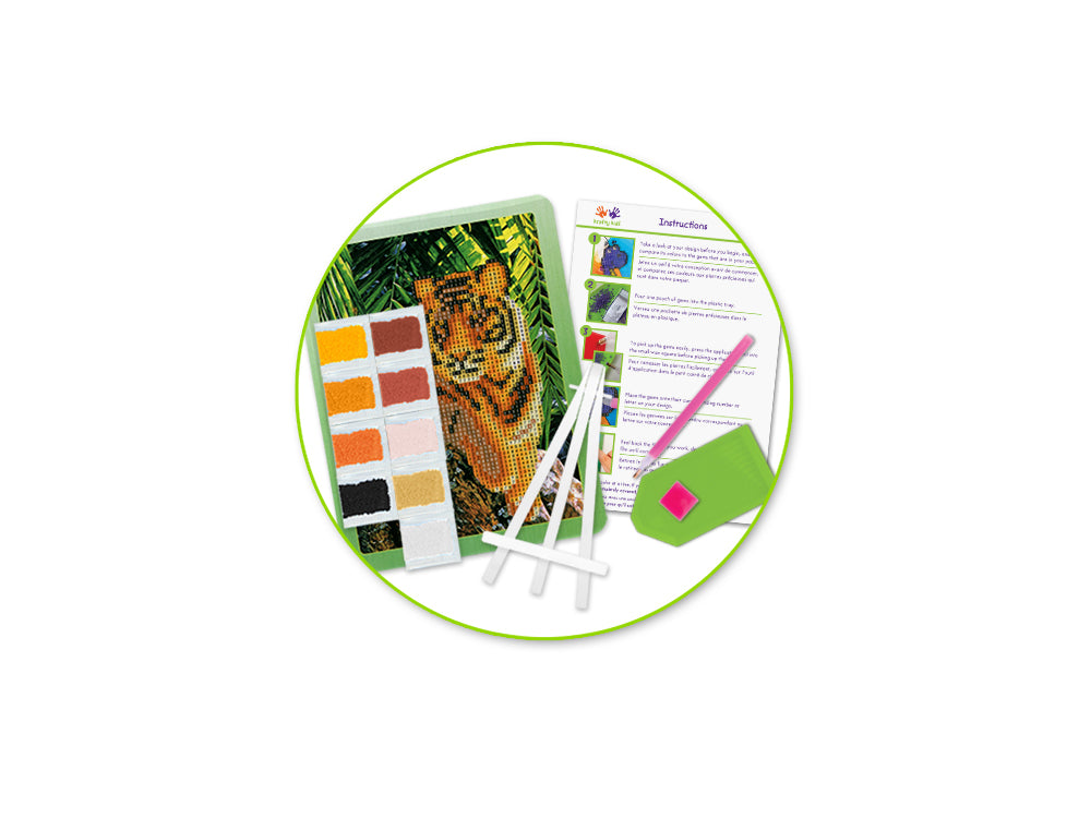 Krafty Kids Kit: 8.8"x6.8" DIY Diamond Painting Kit w/Easel A) Tiger