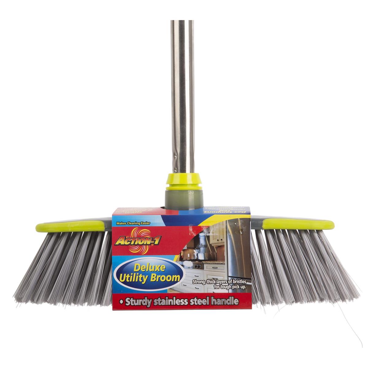 Action-1, 51"L Broom w/Stainless Steel Handle, sleeve card
