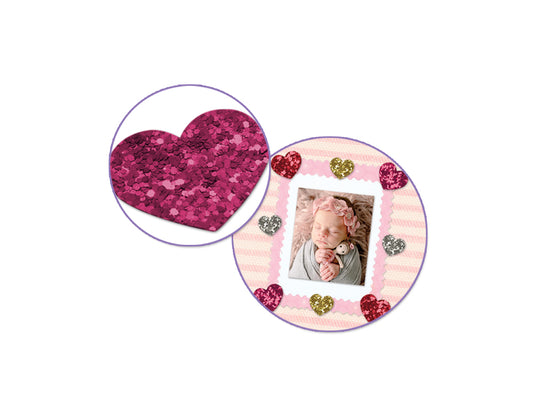 Paper Craft Sticker: 12.5cmx30.5cm Glitter Shapes F) Fuchsia Hearts