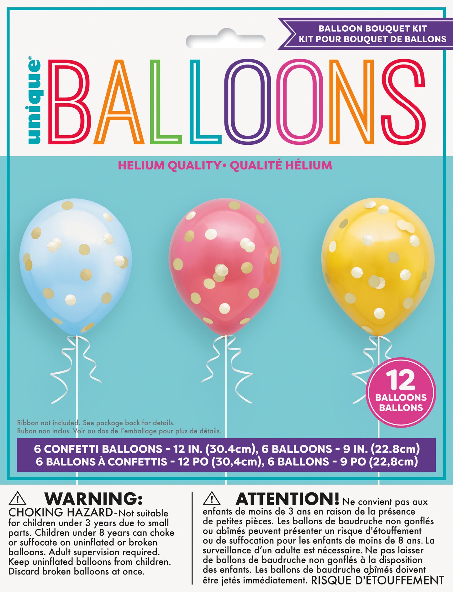 Latex Balloon Kit - Double Stuffed Confetti - Blue Red and Yellow, 12/PK