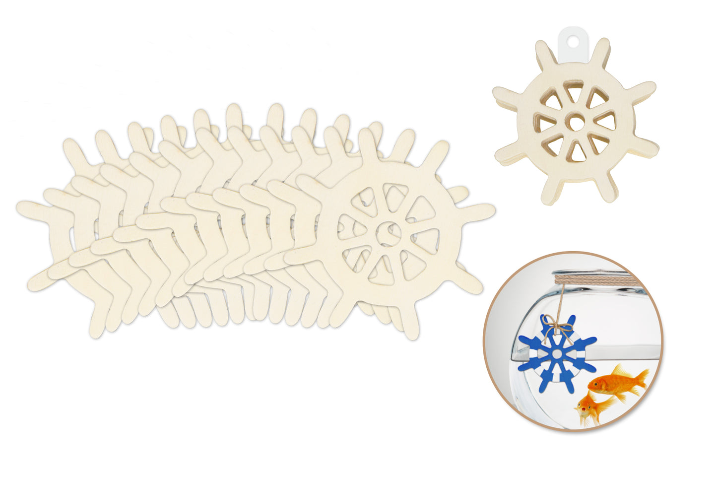 Wood Craft: 8cm Wood Shapes x12 O) Nautical Wheel