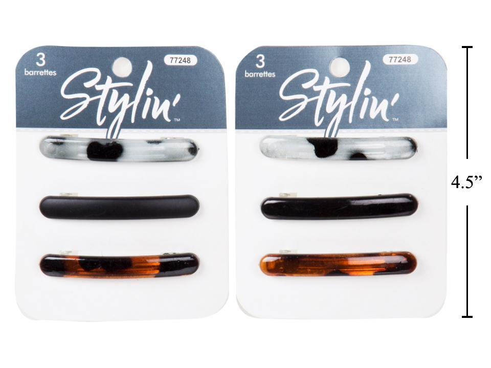 Stylin 3-pc Auto Barrettes, h/c, 2 asst: matte blk/shiny blk