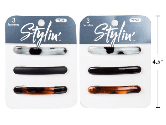 Stylin 3-pc Auto Barrettes, h/c, 2 asst: matte blk/shiny blk