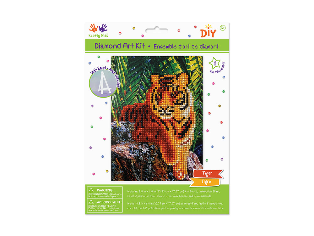 Krafty Kids Kit: 8.8"x6.8" DIY Diamond Painting Kit w/Easel A) Tiger