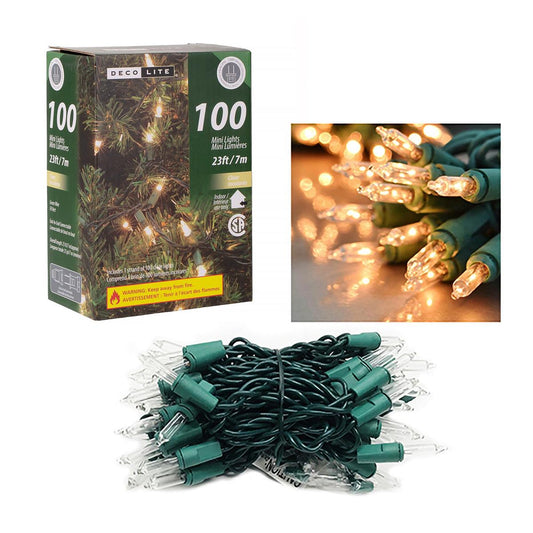 Deco L. 100pk Mini Indoor Lights- Clear, 23FT., End-To-End; box