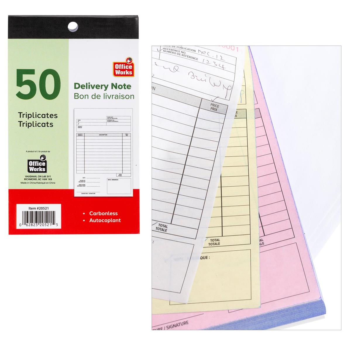 O.WKs. 50 Triplicate Delivery Book Carbonless Delivery notes book