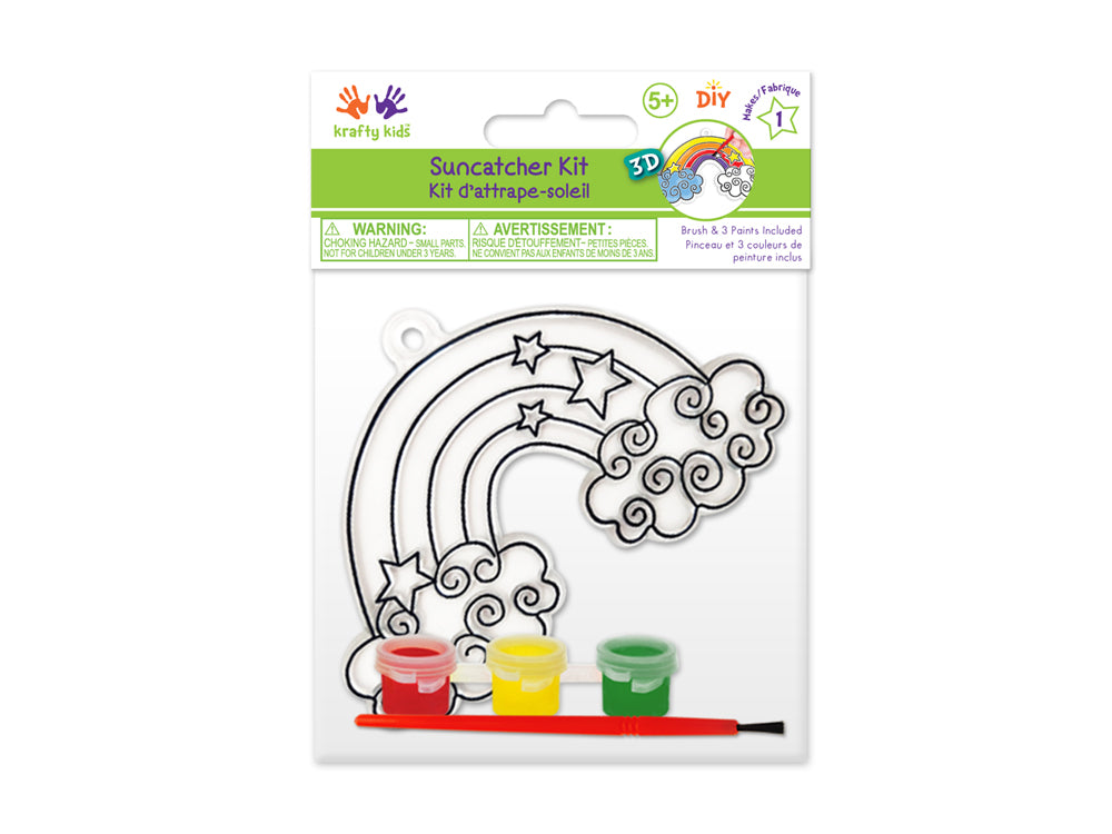 Krafty Kids Kit: 3D DIY 3.5"-4.3" Suncatcher w/3 Paints&Applicator J) Rainbow