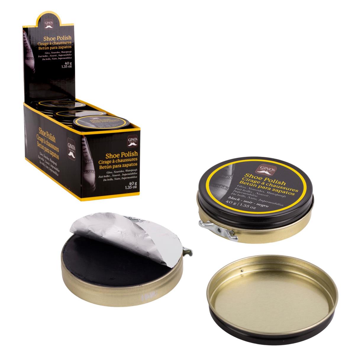 Gino's Shoe polish wax, 40g. Black colour, 12/Display