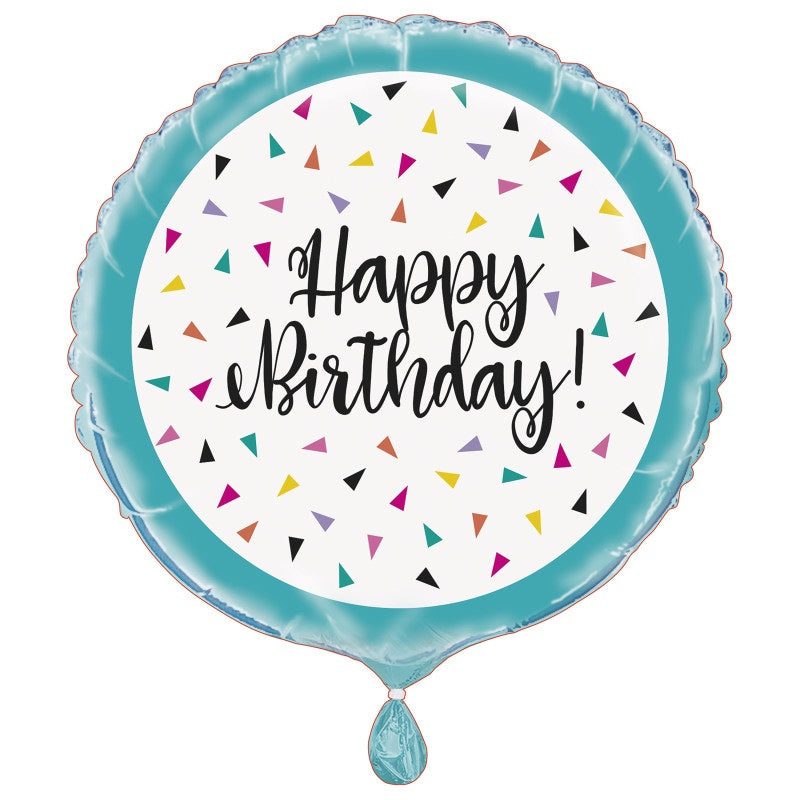 Triangle Confetti Birthday Round Foil Balloon 18"  Packaged