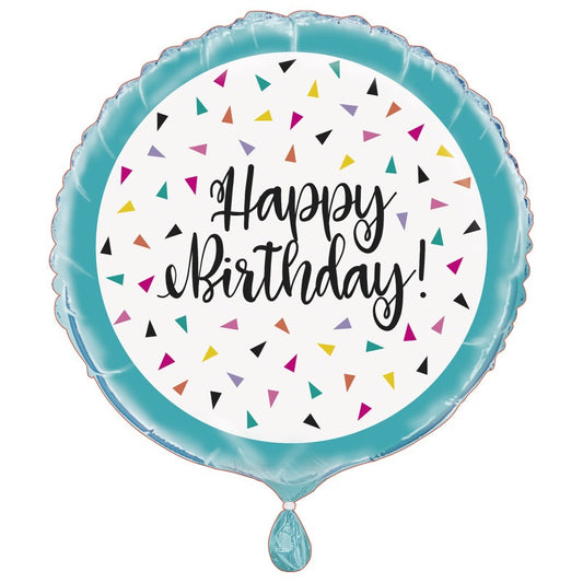 Triangle Confetti Birthday Round Foil Balloon 18"  Packaged