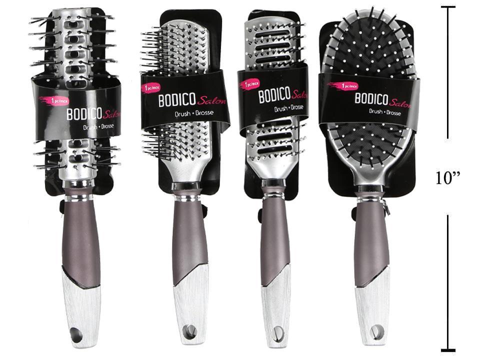 Bodico Metallic Hair Brush w/ Rubber Handle, 4 styles, h/c