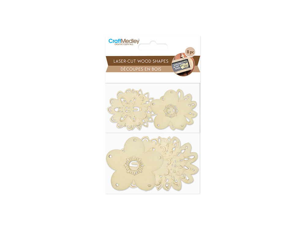 Wood Craft: Laser-Cut Wood Shapes x8 D) Flowers