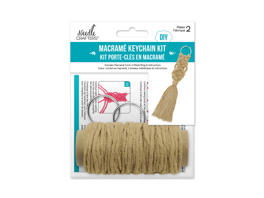 Needlecrafters: DIY Macramé Keychain Kit w/Key Ring~ Makes 2 C) Natural
