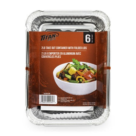 TITAN FOIL 2 LB TAKE OUT CONTAINER/FOLDED LIDS 6/PK