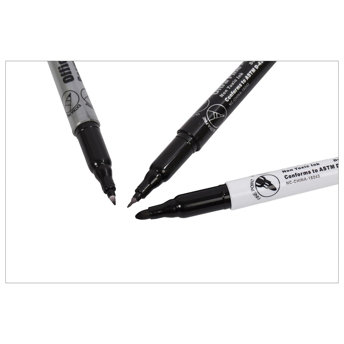 O.WKs. 3-pc Permanent Markers 3 Asst.TipSizes