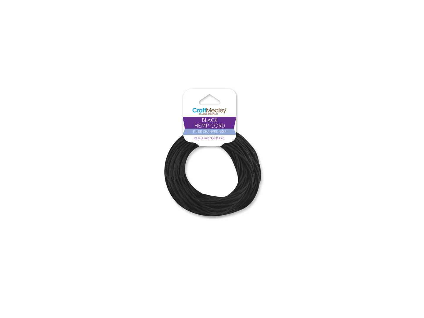 Natural Hemp Cord: Colored 20lb (1mm) 9yd/hank B) Black
