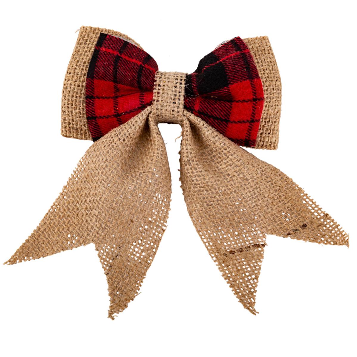 Deco.N 3pk 5x4.5" Jute/Plaid Bow DÃ©cor,T.O.C.