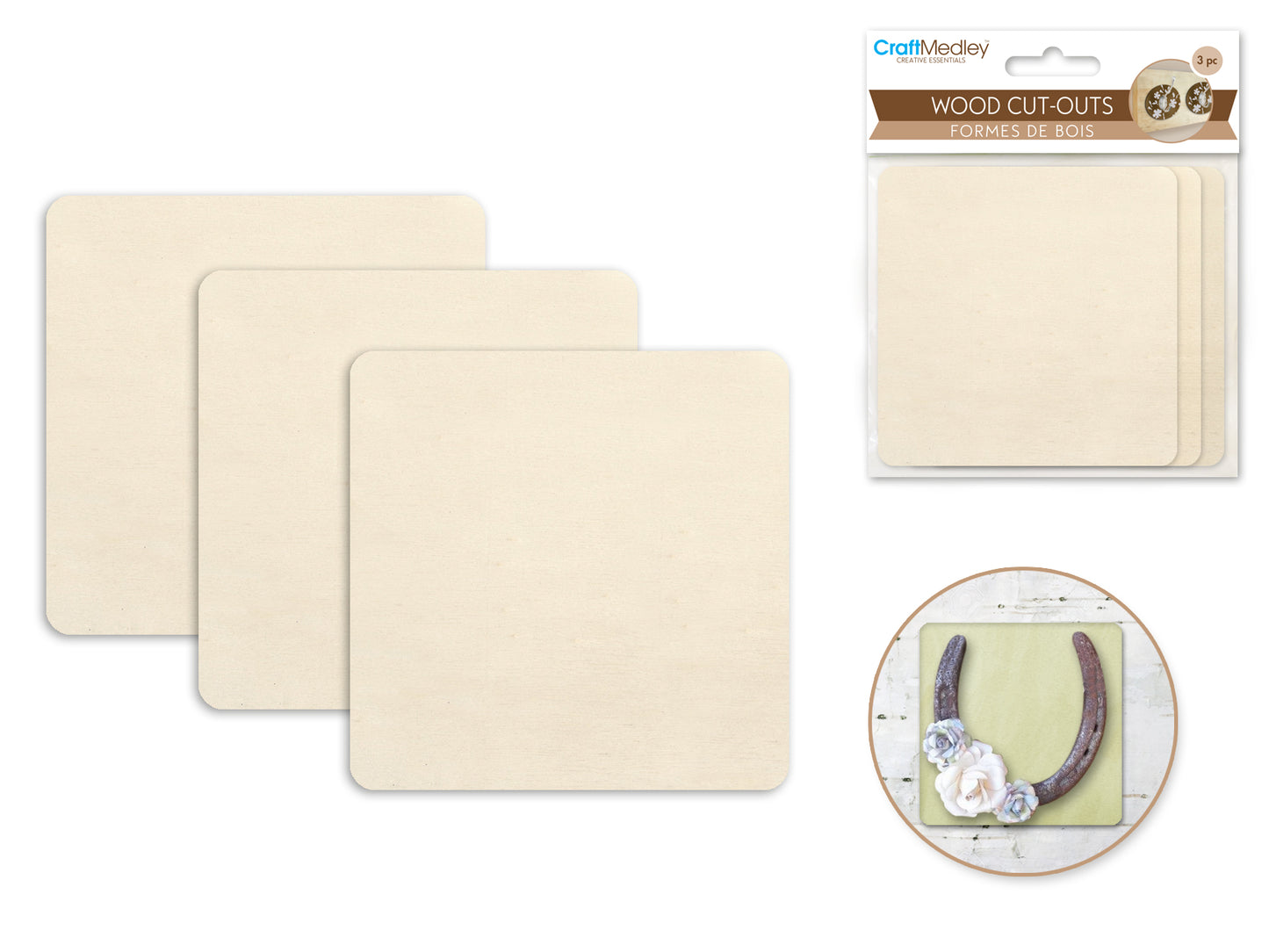 Craftwood: 3pc Wood Cut-Outs 6mm(T) 8.7*8.7cm C) Square
