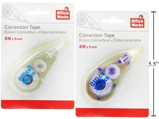 O.WKs. Correction Tape, 2 Colours, 8m(L) x 5mm(W), b/c