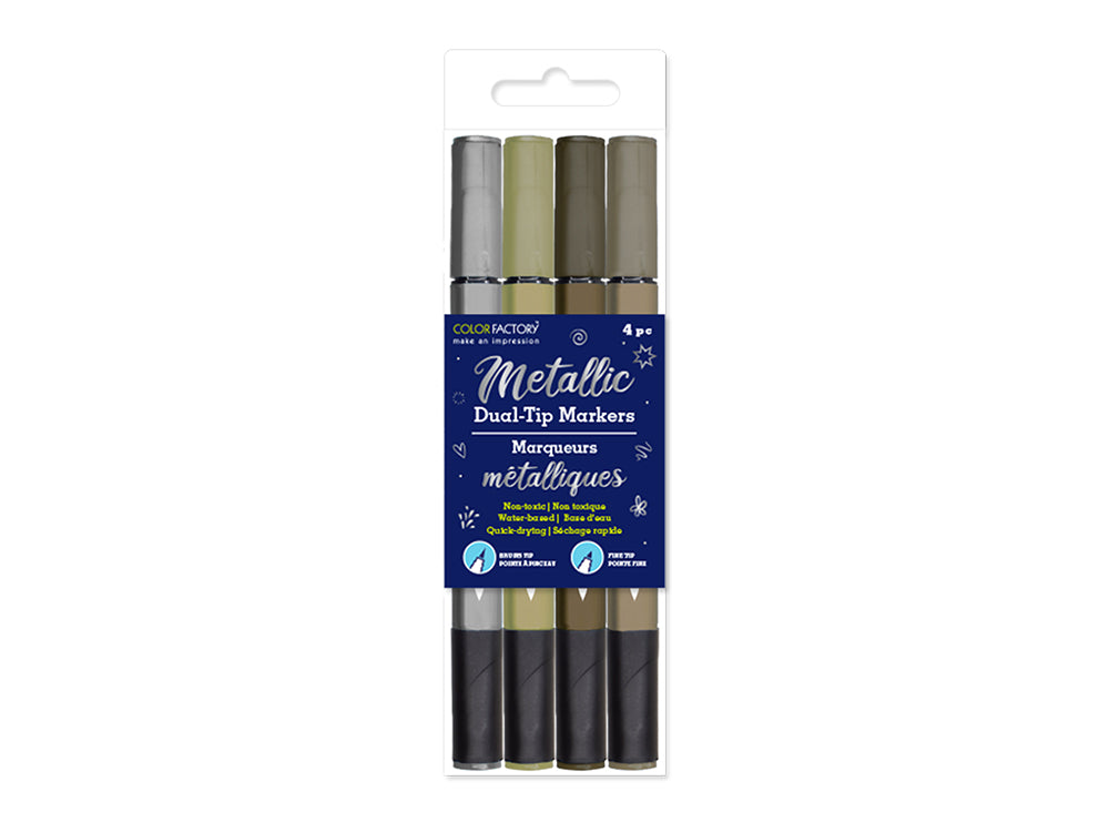 Color Factory: Metallic Dual-Tip Markers Fine+Brush 4pk Water Based B) Metallique