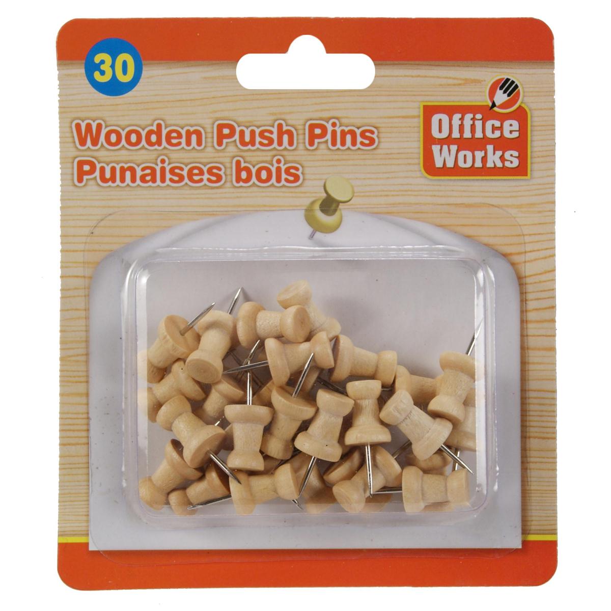 O.WKs. 30-Pc Wood Push Pin, b/c