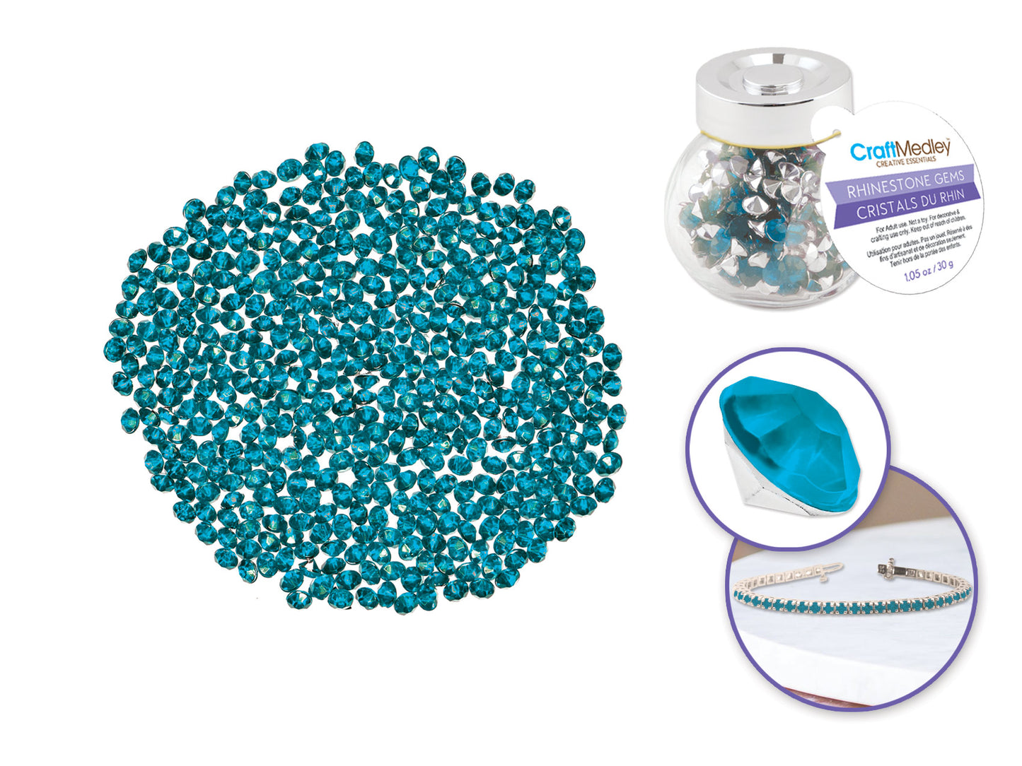 Craft Embell: 6mmx4.5mm Rhinestone Diamond 30g in Glass Jar w/Screw Cap B) Turquoise