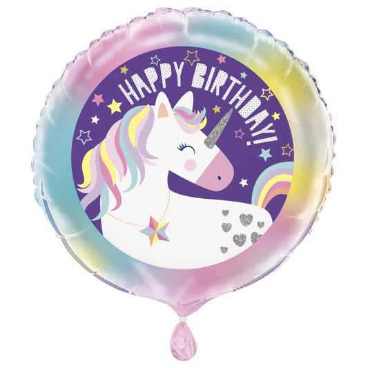 Unicorn Round Foil Balloon 18"  Packaged