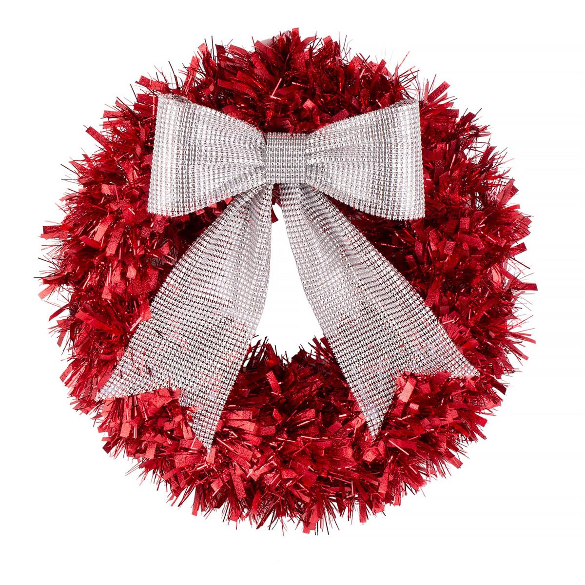 Deco N. 18" Tinsel Xmas Wreath w/Silver Bow, cht