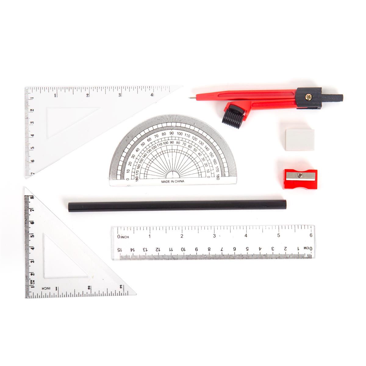 Desk Tech  8-pc Plastic Math Set, 2 col., Plastic Box