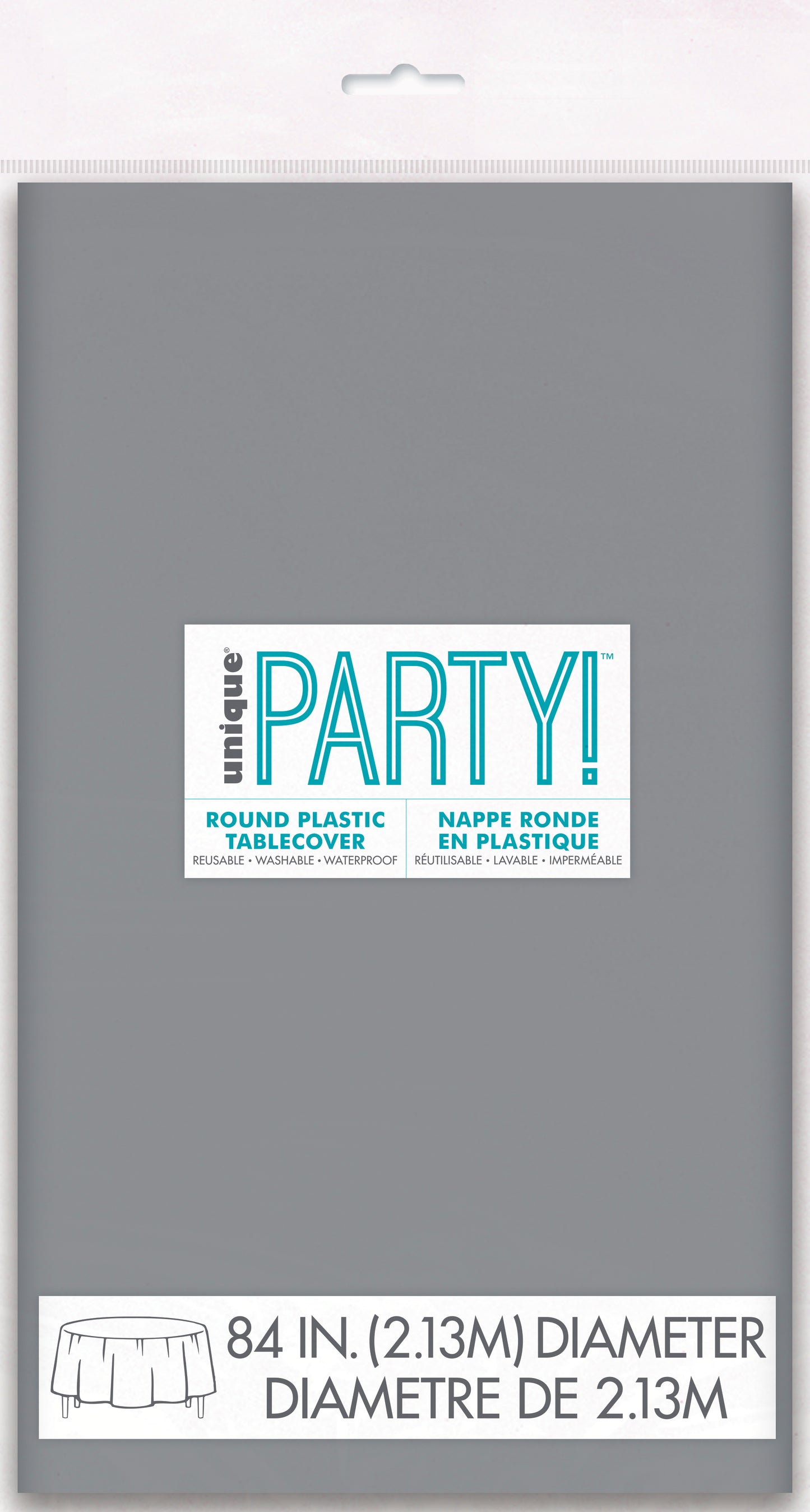 Silver Round Plastic Table Cover – 84 Inch Party Tablecloth