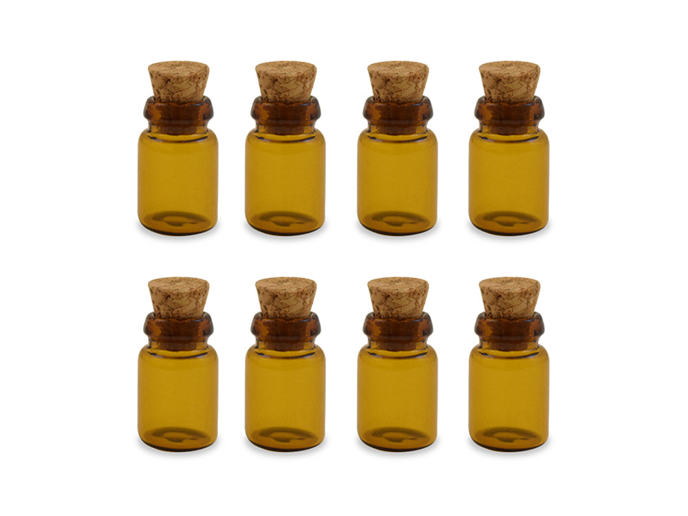 Glass Vials: 1.1cmx1.8cm Tinted Mini w/Cork Lid x8