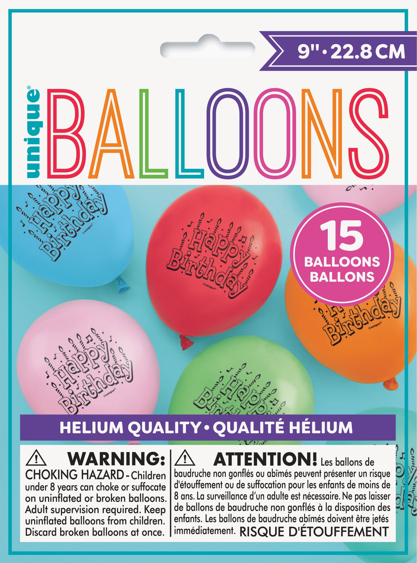 Latex Balloon 9"-Assorted Color "Happy Birthday", 15ct