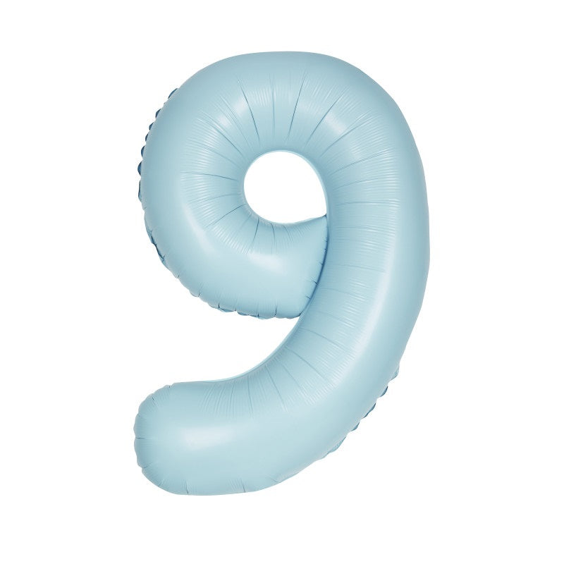 Matte Powder Blue Number 9 Shaped Foil Balloon 34"  Packaged