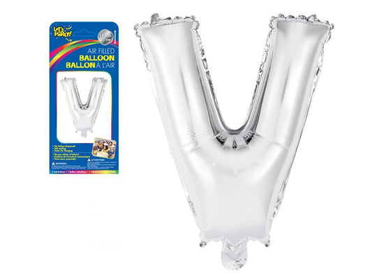 Let's Party "V" Silver Air Filled Balloon, 14"