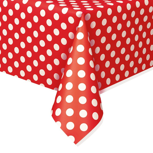 Ruby Red Dots Rectangular Plastic Table Cover  54" x 108"