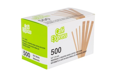 CAFE EXPRESS WRAPPED WOODEN COFFEE STICKS 5.5" 500/PK x 10/CS