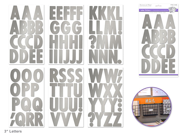 Paper Craft Sticker: 3" Letters 6 Sheets A) Large Caps Silver Metallic